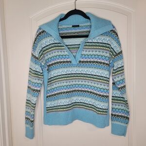 Talbots Light Blue Multi-Pattern V-Neck Sweater